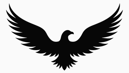 Fototapeta premium Black silhouette of an eagle with spread wings in flight 
