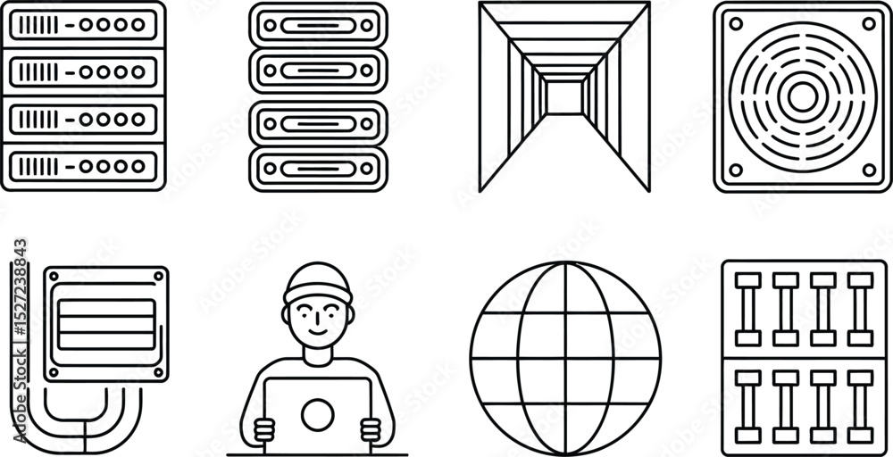 Poster vector illustration of computer server network data center and it professional icons