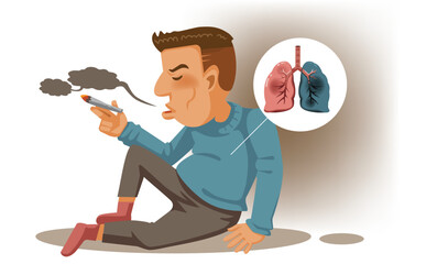 Smoking Causes Lung Cancer. Illustration of Man Smoking Cigarette.
