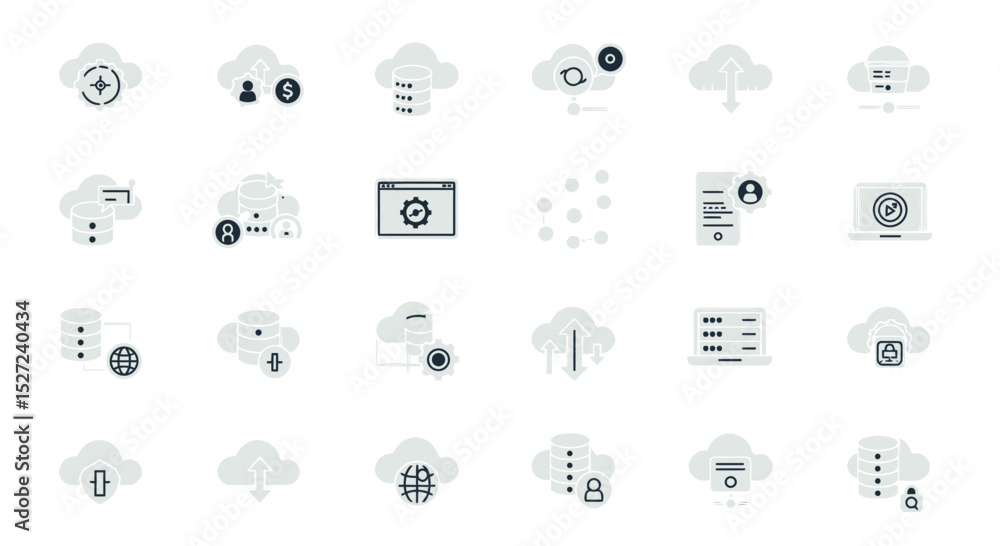 Aufkleber cloud computing services and technology vector icon set for digital transformation and data storage 