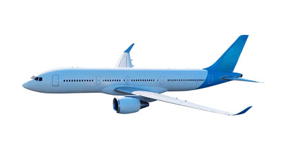 Fototapeta premium White airplane flying side view on a transparent background
