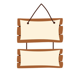 Double wooden hanging signboard with two levels of panels, great for rustic directions, signage, or themed decorative templates.

