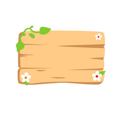 Flat wooden board decorated with small flowers and leaves in the corners, perfect for spring themes, eco labels, or garden invitations.