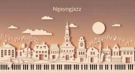 Charming Paper Cutout Town Ngayogjazz Music Festival Illustration