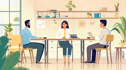 Business professionals having a meeting in modern office environment with relaxed atmosphere