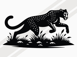 Fototapeta premium Leaping Cheetah Silhouette Art Print for Wildlife and Safari Decor Inspiration, Cheetah on the Hunt SVG