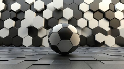 Soccer ball on geometric background.