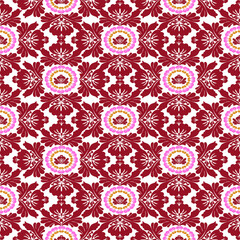 Three colors ornament background. Seamless pattern with damask flowers.