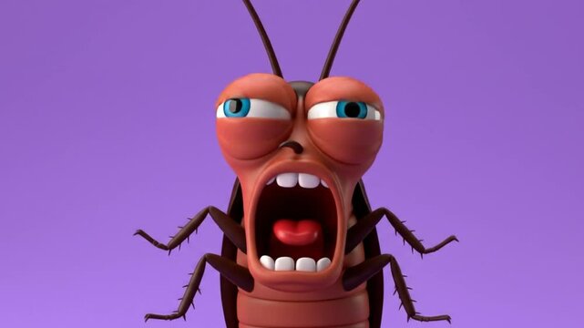 Shocked insect expression: A close-up portrayal of a cartoon cockroach, its features exaggerated to express shock and surprise against a vibrant background.