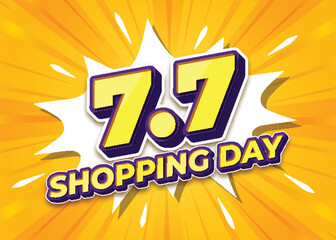 7.7 Shopping Day Sale Banner with Yellow Burst Background