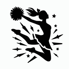 Dynamic vector illustration of a man dancing in the air, silhouetted against a backdrop of flying birds in nature, a symbol of wild, artistic flight