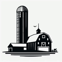 Barn with silo vector illustration house building icon symbol drawing art design roof old cartoon city estate silhouetteBarn with silo vector illustration house building icon symbol drawing art design © Sany