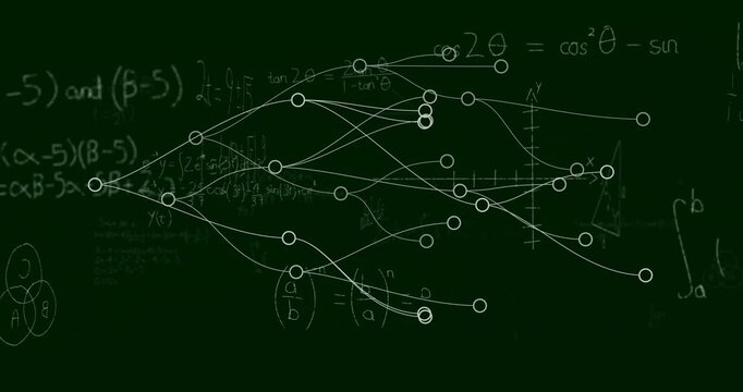 White node appearing on chalkboard splitting into branching network revealing hidden equations