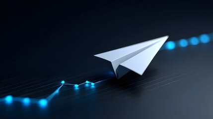 Paper plane icon flying over digital graphs, symbolizing innovation and creativity.
