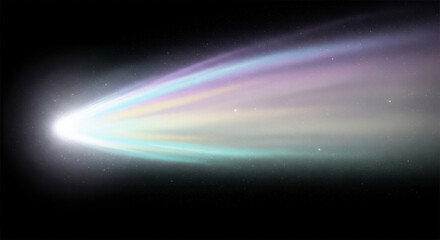 Spectacular comet with multicolored tail shooting through the night sky