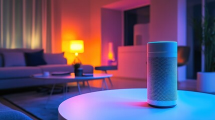 Smart Speaker in a Cozy Living Room at Night