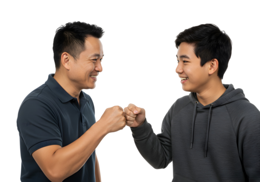 Happy Father and Son Fist Bump Together Bonding Time - Powered by Adobe
