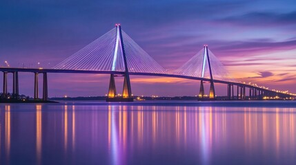 Fototapeta premium Stunning sunset view of a cablestayed bridge.