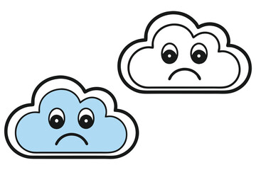 Two cartoon clouds display sad expressions; one is blue, and the other is white