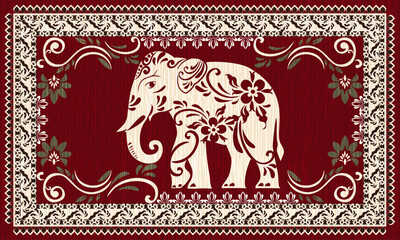 Carpet elephant design,Luxury rug pattern,Navajo Boho tribal texture,Damask carpet pattern, flora motif,grometric. Rug design elegance, decor living ,Rug pattern blanket, Woven carpet illustration.