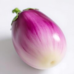 Purple and White Eggplant on White Background Close-Up 