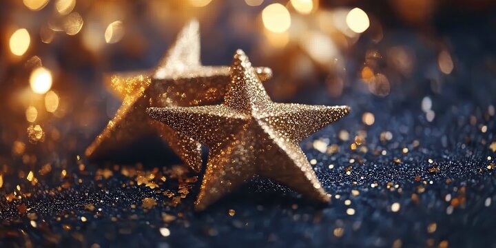 Glittering Gold Stars on Dark Sparkle Background - Powered by Adobe