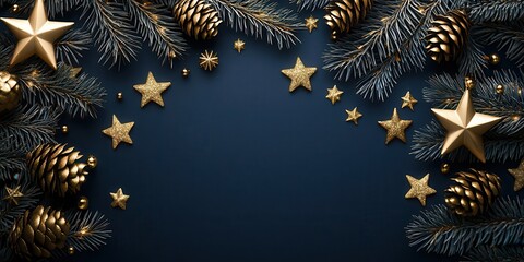 Naklejka premium Festive Gold and Blue Winter Holiday Background