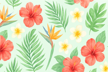 Tropical Watercolor Floral Seamless Vector Pattern