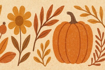 Rustic Autumn Floral and Pumpkin Illustration – Fall Season Design