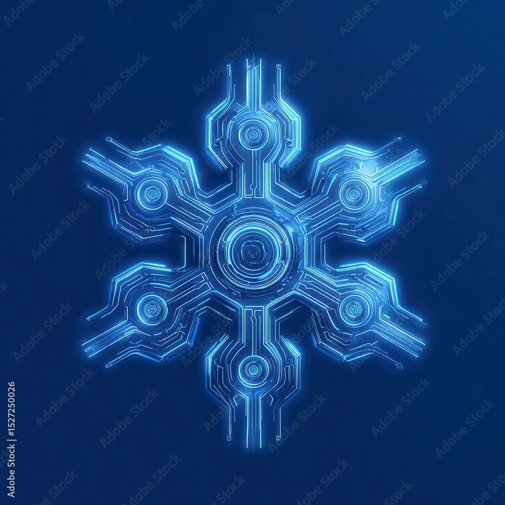 Poster abstract snowflake design with circuit board lines.
