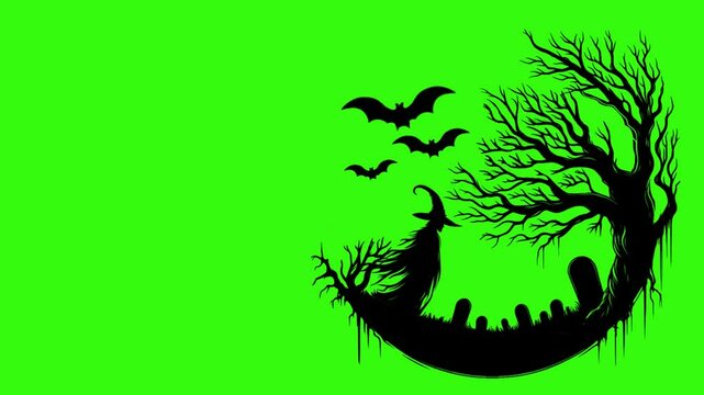 black night hellowen animation vector on green screen