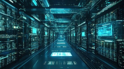 Obraz premium Digital Data Corridor A Futuristic Vision.