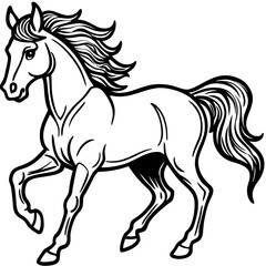 Obraz premium Running horse line art black and white illustration
