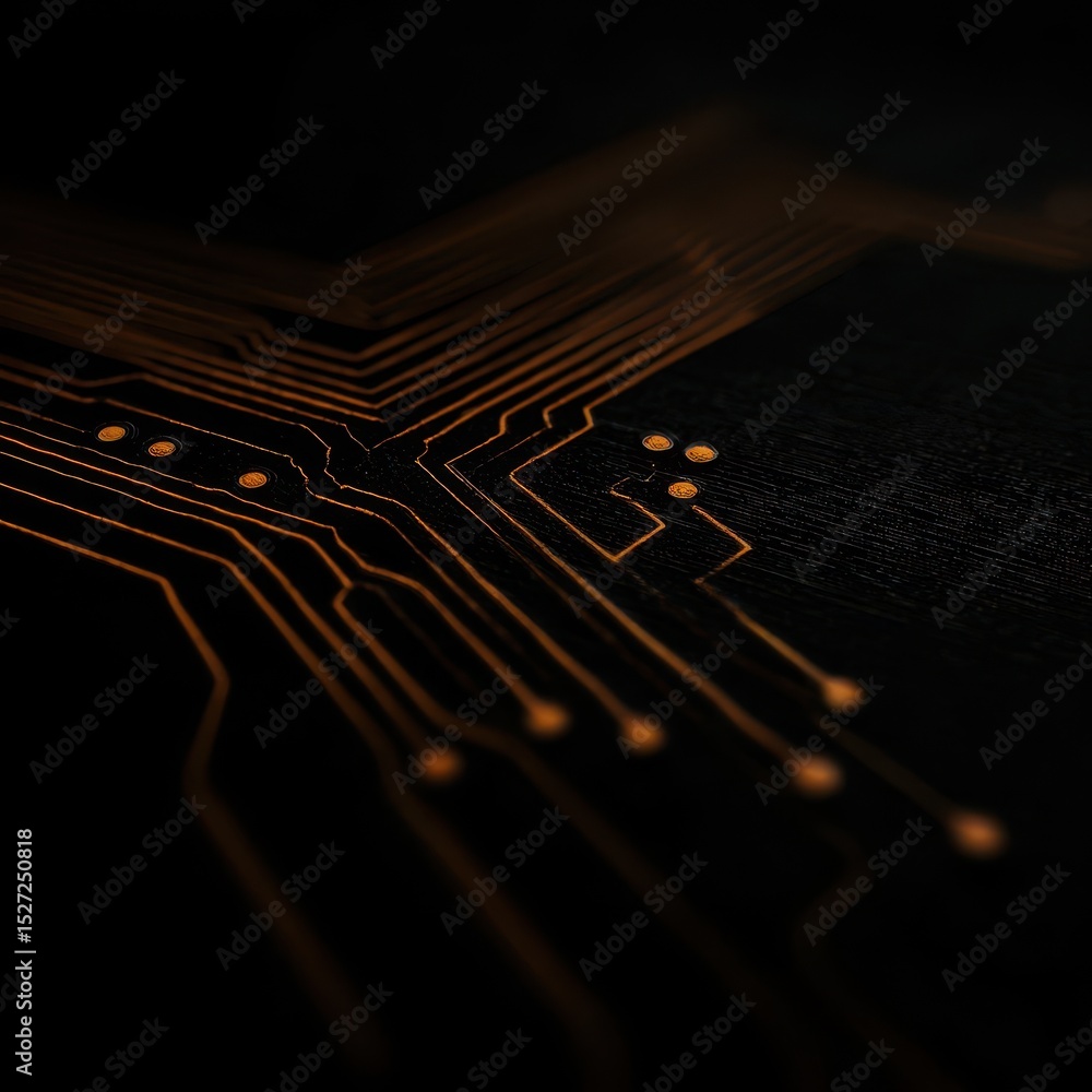 Poster close-up view of intricate circuit board pathways.