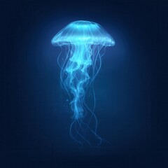 Naklejka premium Glowing jellyfish in deep ocean water.