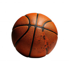 Fototapeta premium Textured orange basketball with black lines is isolated on transparency background, showcasing its detailed surface and spherical shape. image highlights ball design, commonly used in sports