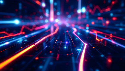 Obraz premium Abstract glowing lights background with glowing energy and digital wave effect , colorful moving lights