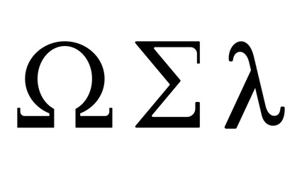 Omega, Sigma, Lambda Symbol icon isolated on white background