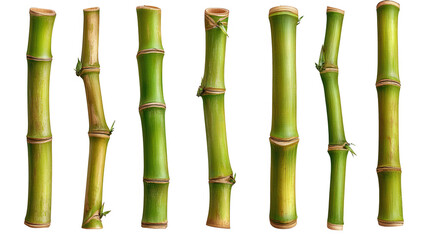 Obraz premium Realistic Bamboo Stems Collection Set on PNG Transparent Background