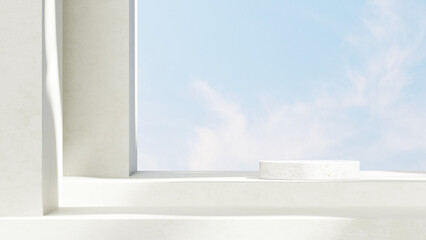 A product display background featuring a bright sky backdrop in landscape