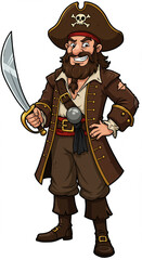 Cartoon Pirate Character in Traditional Costume &ndash; Vector Illustration
