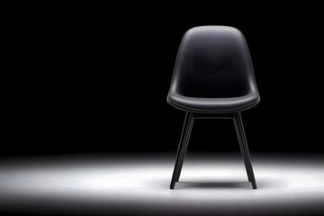 Minimalist black chair on a spotlighted stage