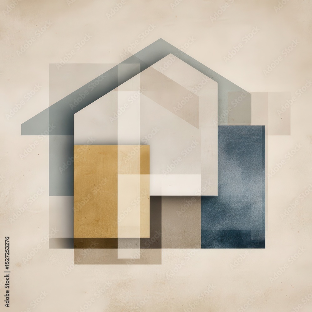 Aufkleber abstract geometric composition of overlapping shapes in muted tones.