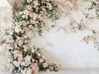 Elegant Floral Arrangement on Textured White Wall, Ideal for Events