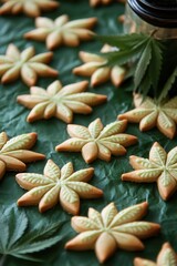 Fototapeta premium Delicious LeafShaped Cookies on Dark Surface