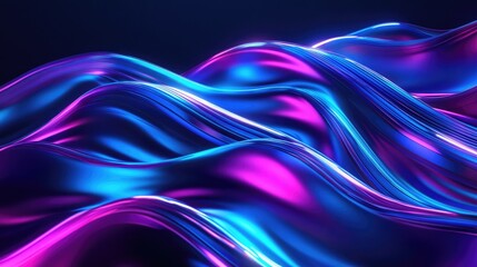 Fototapeta premium Radiant neon background with metallic liquid flow in vivid blue and purple tones evoking a sleek and bold futuristic impression