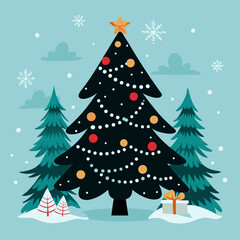 Minimalist Christmas Tree Silhouette Icon – Modern Holiday Black and White Clipart