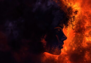 Fiery Abstract Portrait of a Womans Profile