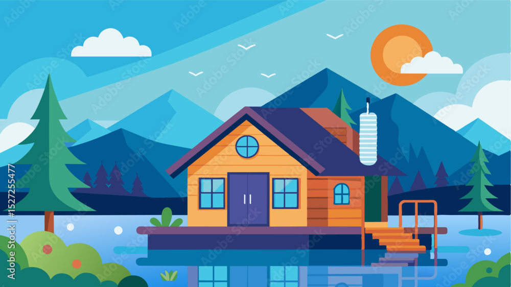 Poster in the cozy lakeside cabin a smart thermostat automatically adjusts the temperature based on the wea