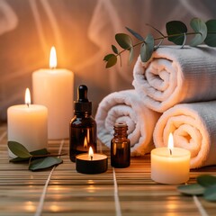 spa still life with candles and towel